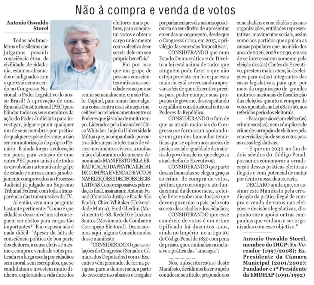 Não à compra e venda de votos