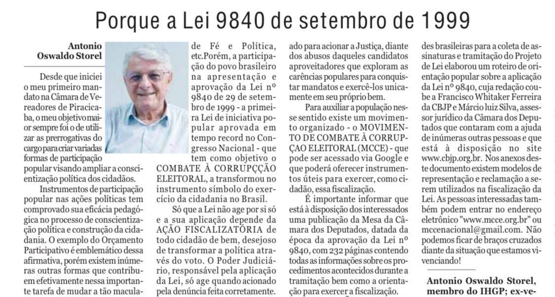 Porque a Lei 9.840 de setembro de 1999 Porque a Lei 9.840 de setembro de 1999